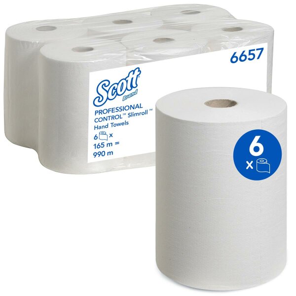 Scott Slimroll Handt&uuml;cher, 1-lagig, wei&szlig;, 20 x 25 cm, 6 x 165 m