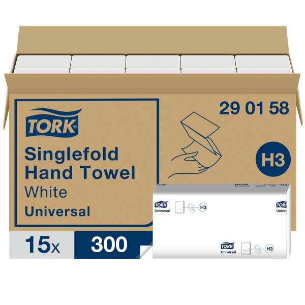Tork Universal ZZ P.-Handt&uuml;cher, 23 x 23 cm, 1-lagig, hochwei&szlig;, 15 x 300 St&uuml;ck