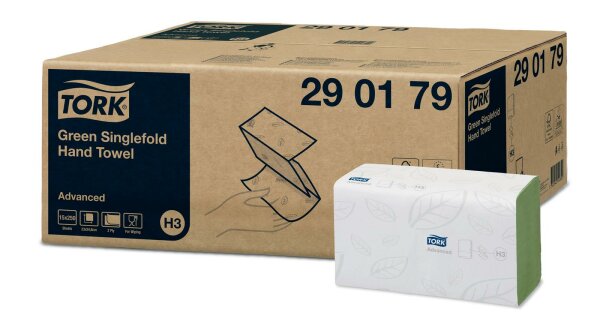 Tork Advanced Handt&uuml;cher 2-lg., gr&uuml;n,  25 x 23 cm, 3750 St&uuml;ck   394065